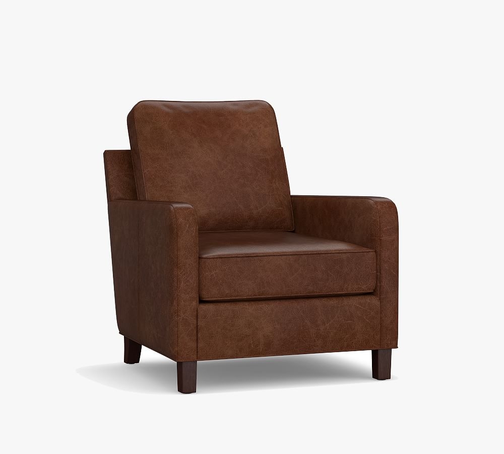 Tyler Leather Curved Armchair, Down Blend Wrapped Cushions, Statesville Molasses - Image 0