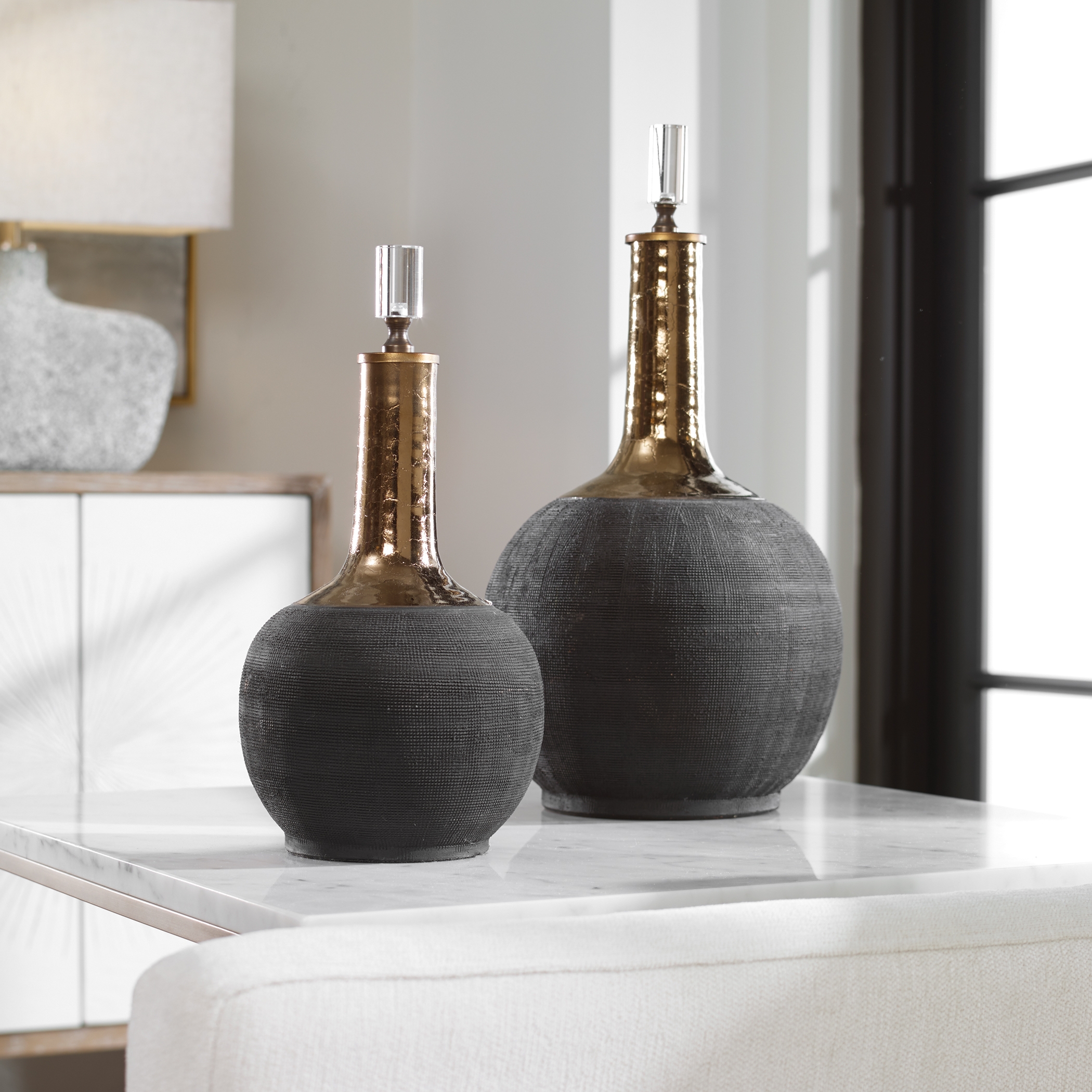 Arnav Matte Black Bottles, S/2 - Image 1