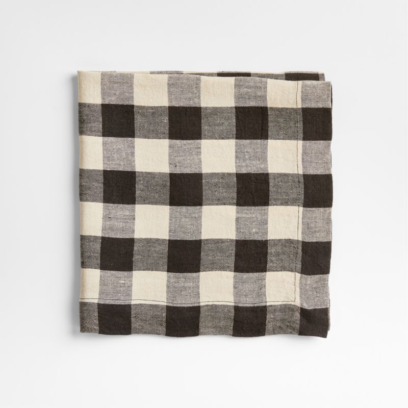 Marin Black and Natural EUROPEAN FLAX ™-Certified Linen Buffalo Check Napkin - Image 1