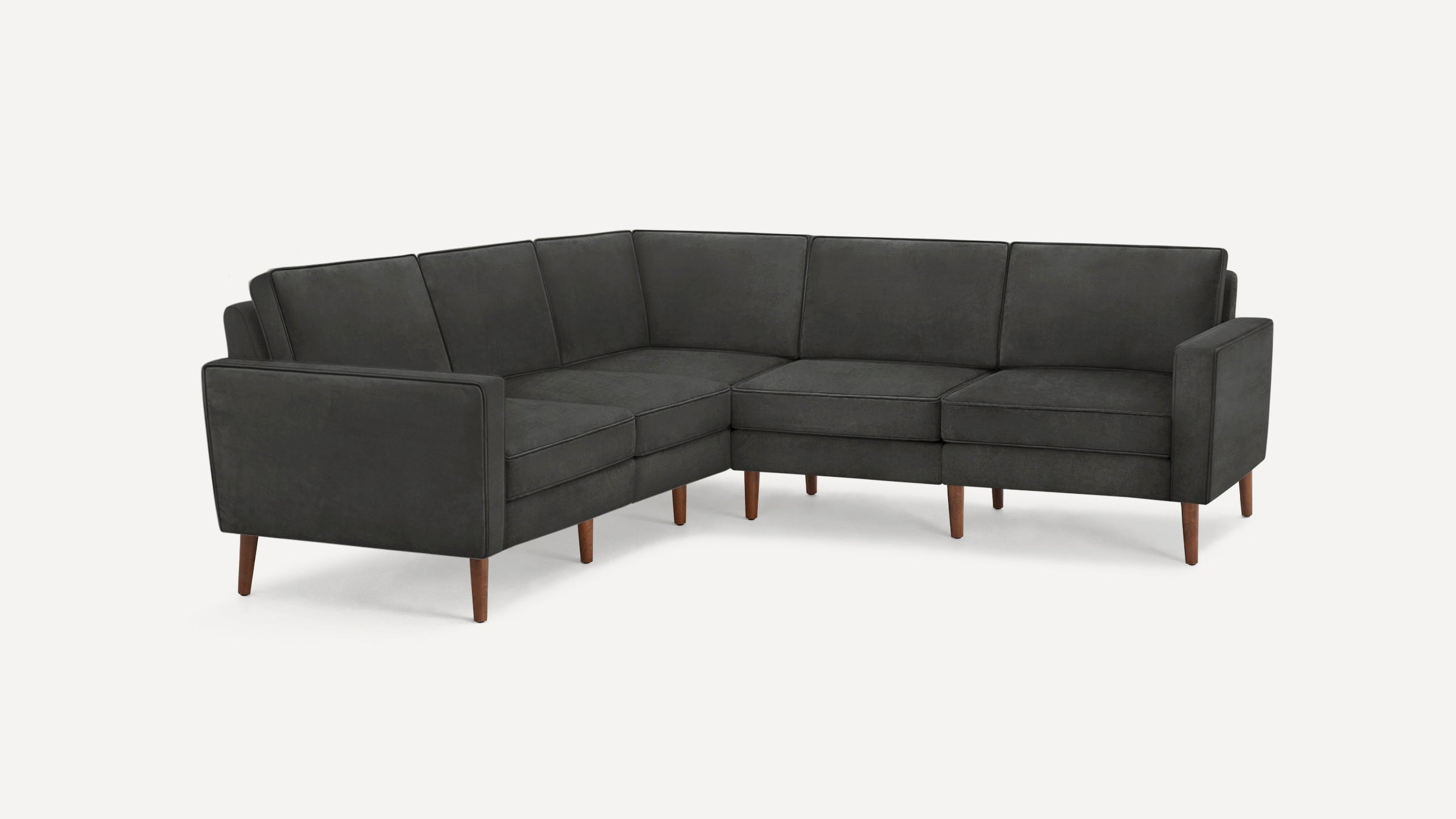 Nomad Velvet 5-Seat Corner Sectional - Graphite Grey - Performance Velvet / Walnut - Wood - Image 0