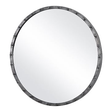 Industrial Riveted Round Mirror, Silver - Image 2