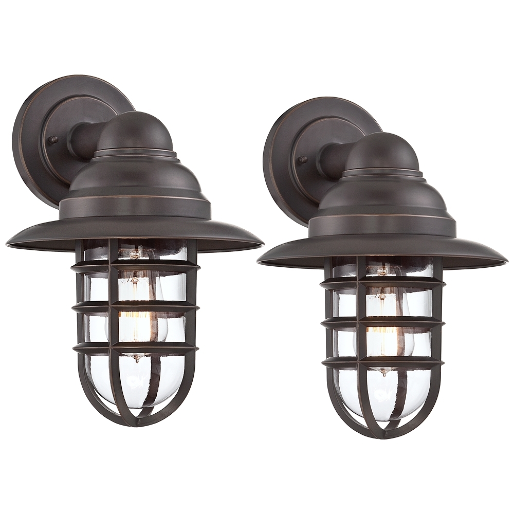 John Timberland Marlowe 13 1/4" High Bronze Cage Wall Sconces Set of 2 - Image 0