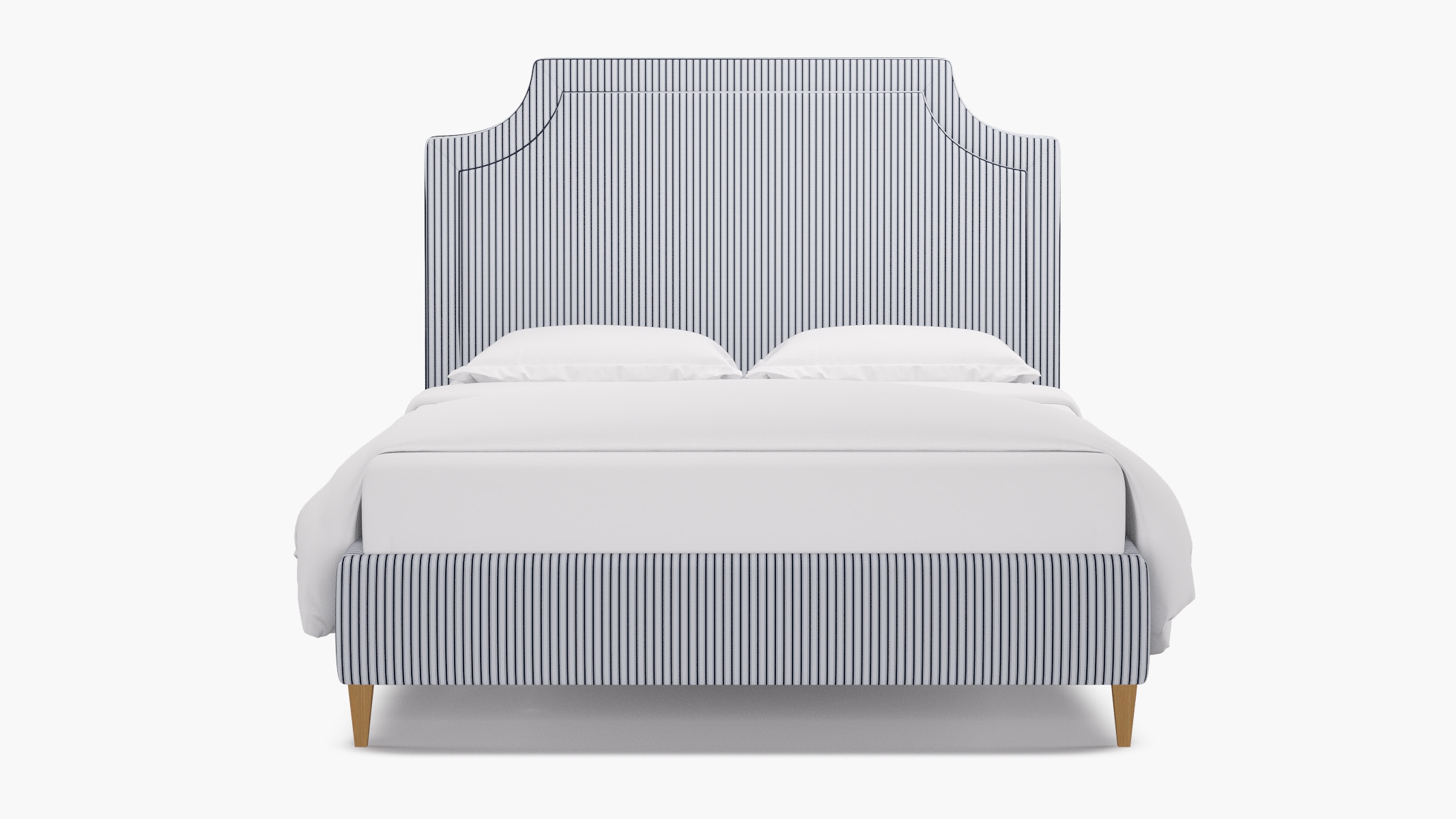 Deco Bed, Navy Classic Ticking Stripe, Natural Square Tapered Leg, King - Image 0