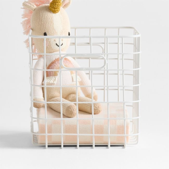 Outline White Wire Metal Storage Bin with Handles - Image 0