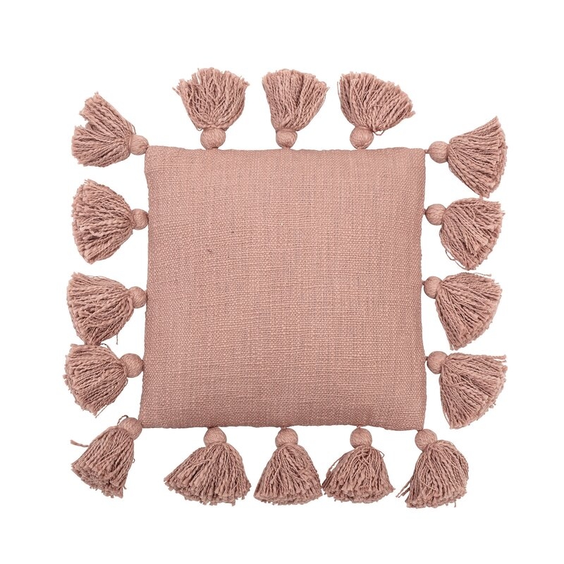 Bloomingville Cream Square Cotton Pillow With Tassels Color: Pink - Image 0