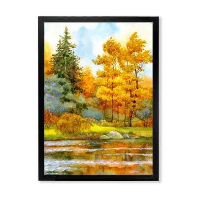 Autumnal Forest By The Lake Side I - Lake House Canvas Wall Art Print - Image 0
