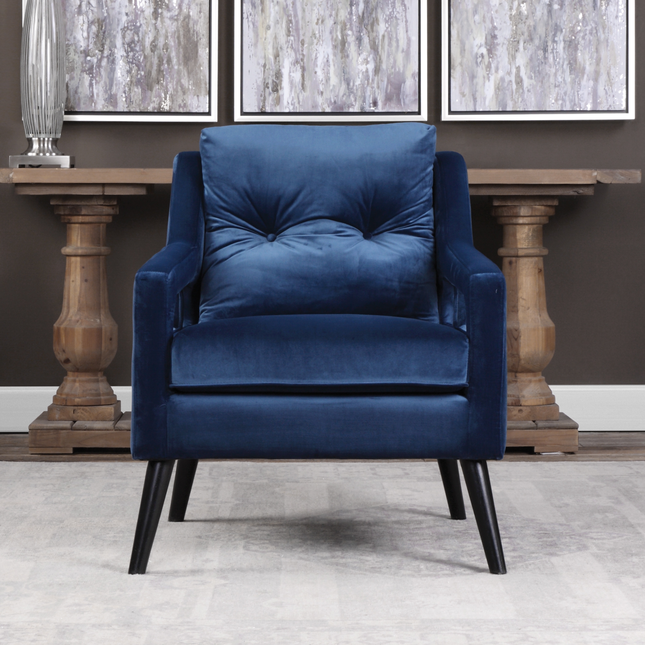 O'Brien Blue Velvet Armchair - Image 1
