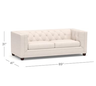 Chesterfield Square Arm Upholstered Sleeper Sofa, Memory Foam Cushions, Park Weave Oatmeal - Image 2