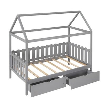 Twin Size House Bed With Drawers, Bed, Solid Wood Bed, Child, Adult, Comfortable Sleep, House Style,gray - Image 0