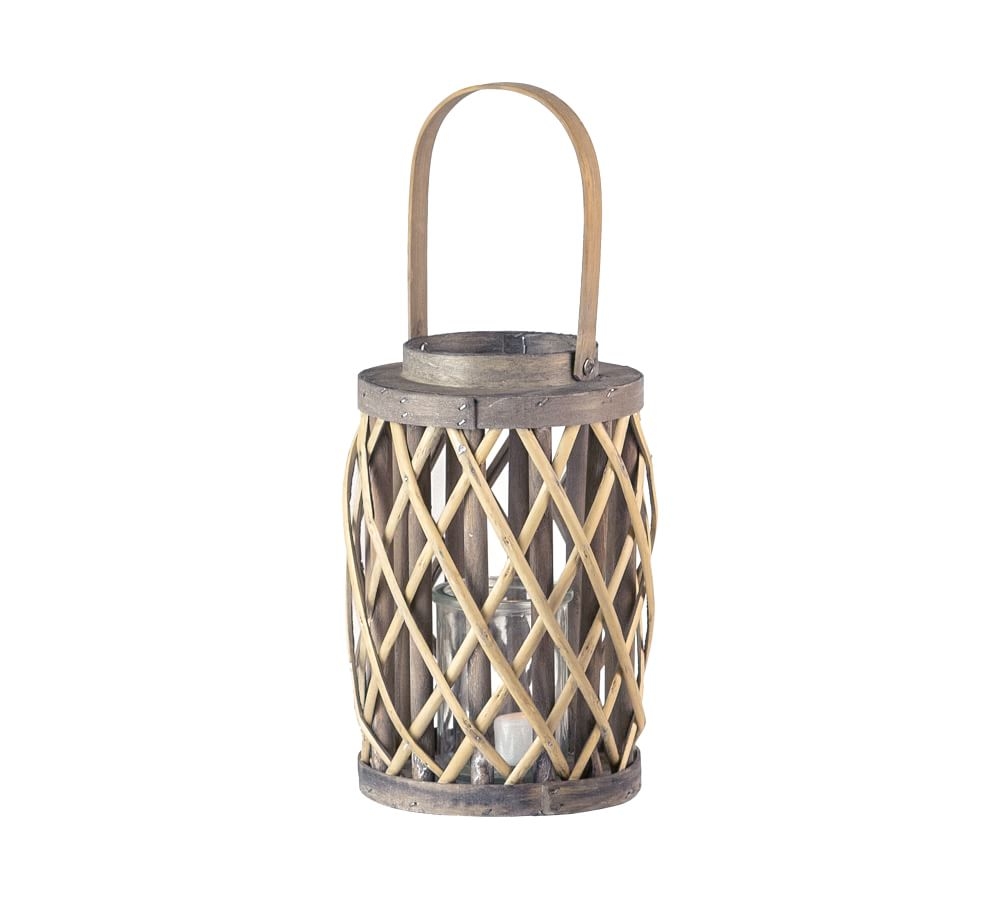 Grey Willow Lanterns With Glass Cylinder, Grey Wash Outdoor, Set of 4 - Image 4
