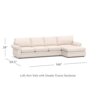 Pearce Roll Arm Upholstered Right Arm Loveseat with Double Chaise Sectional, Down Blend Wrapped Cushions, Performance Heathered Basketweave Platinum - Image 2