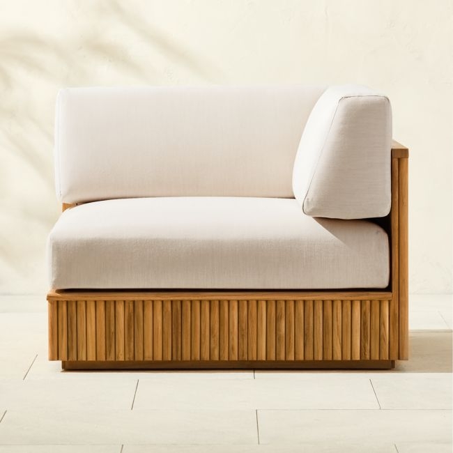 Topia Teak Outdoor Corner Chair with White Sunbrella® Cushions - Image 0