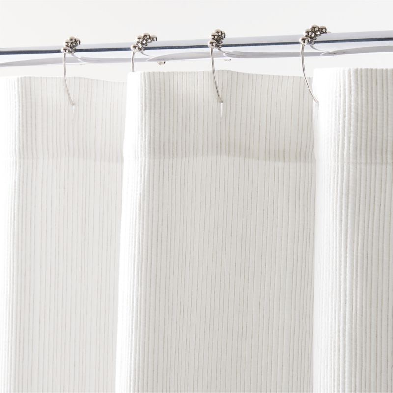 Stripe Matelassé Crisp White and Natural Taupe Shower Curtain - Image 2
