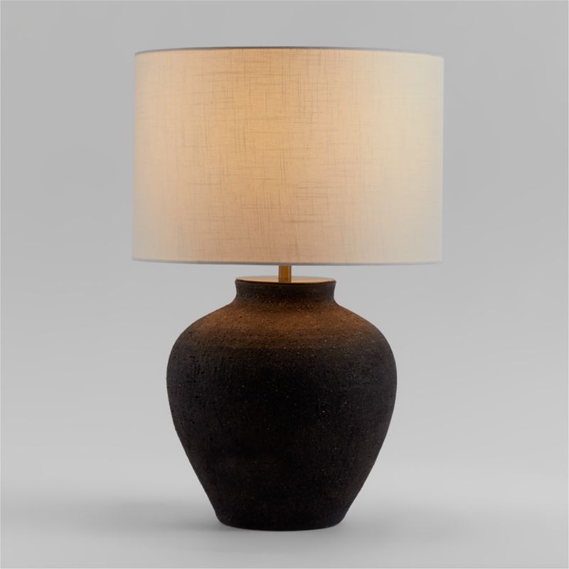 Corfu Black Table Lamp with Linen Drum Shade - Image 0