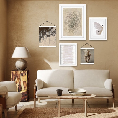 5 Piece Multimedia Gallery Wall Art Set Beige Abstract Photography - Image 0