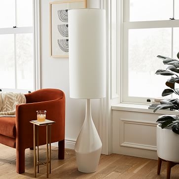 Asymmetric Floor Lamp, White, White Linen - Image 1