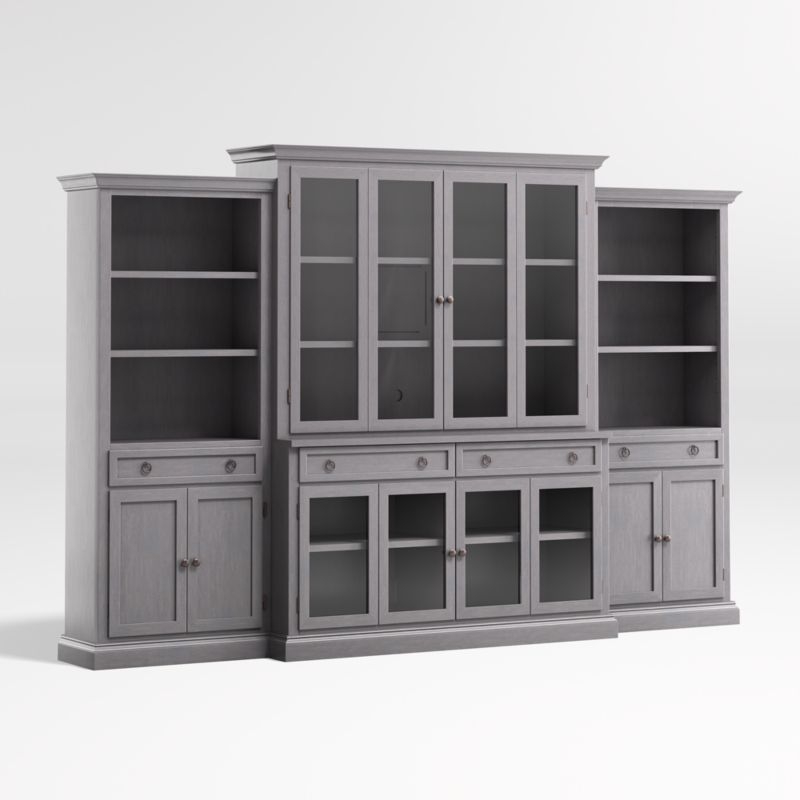 Cameo Dove Grey 4-Piece Glass Door Wall Unit with Storage Bookcases - Image 2