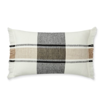 Linen Yarn Dyed Pillow Cover, Black & Beige, 22" x 14" - Image 0