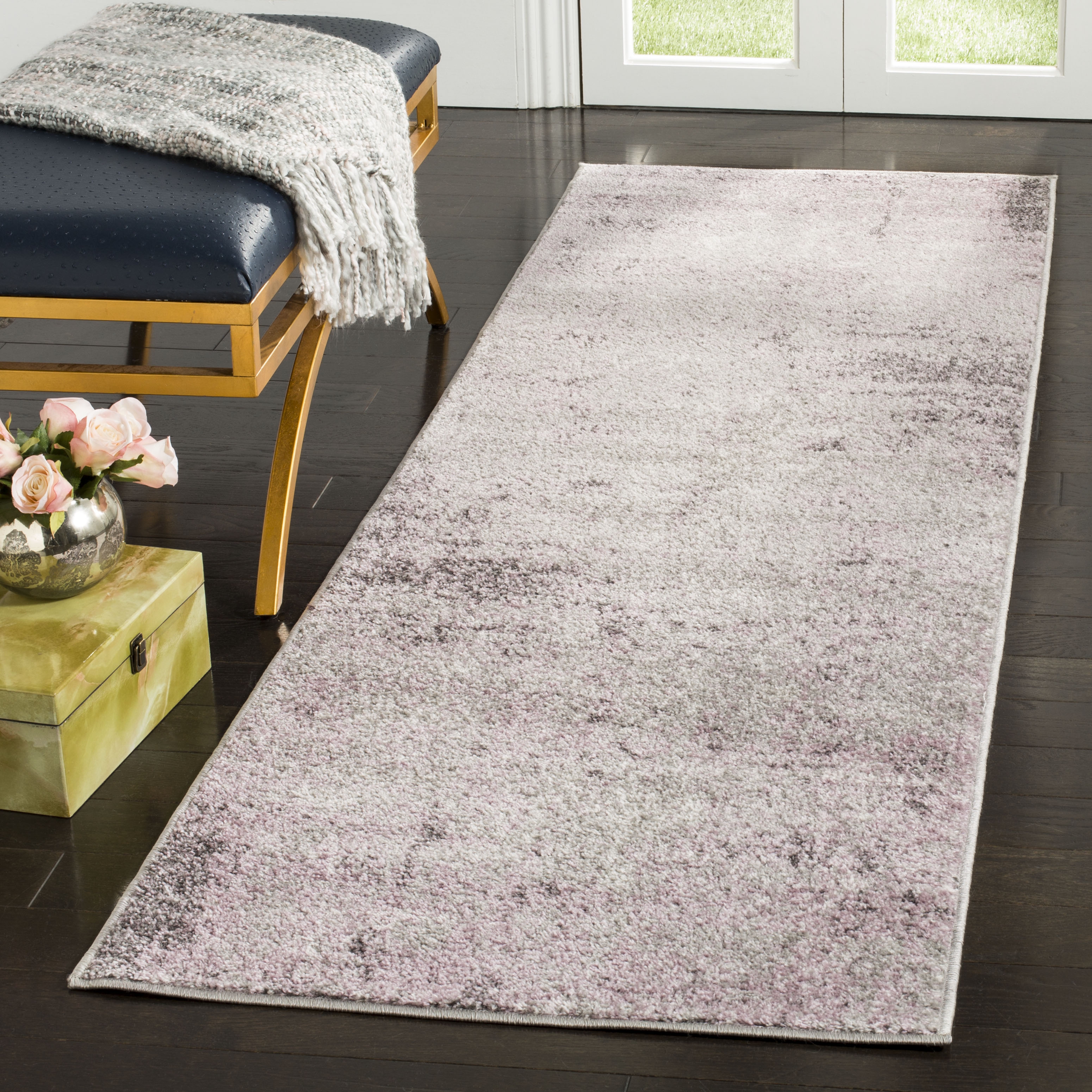 Arlo Home Woven Area Rug, ADR130M, Light Grey/Purple,  2' 6" X 8' - Image 1