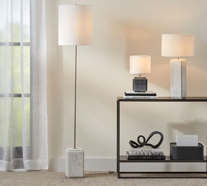Amara Marble Floor Lamp, White with Amara Shade, White - Image 4