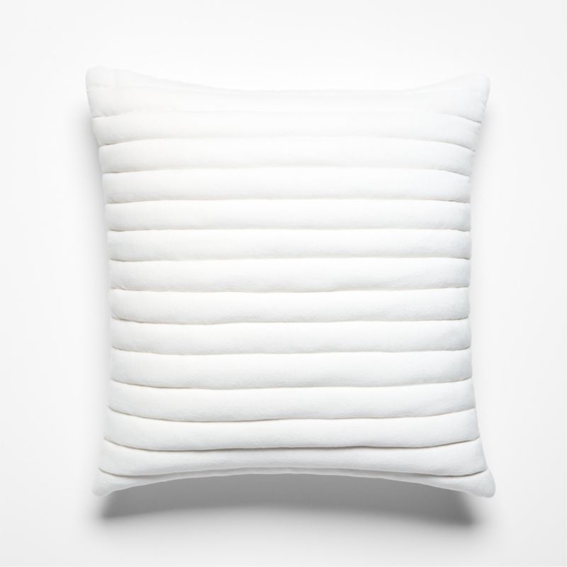 18" Channeled White Velvet Pillow With Down-Alternative Insert - Image 4