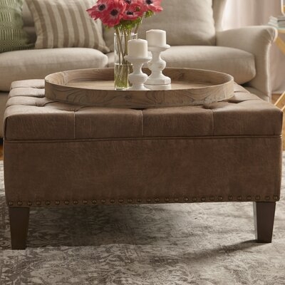 Sigler 35.5" Wide Faux Leather Tufted Square Cocktail Ottoman - Image 0