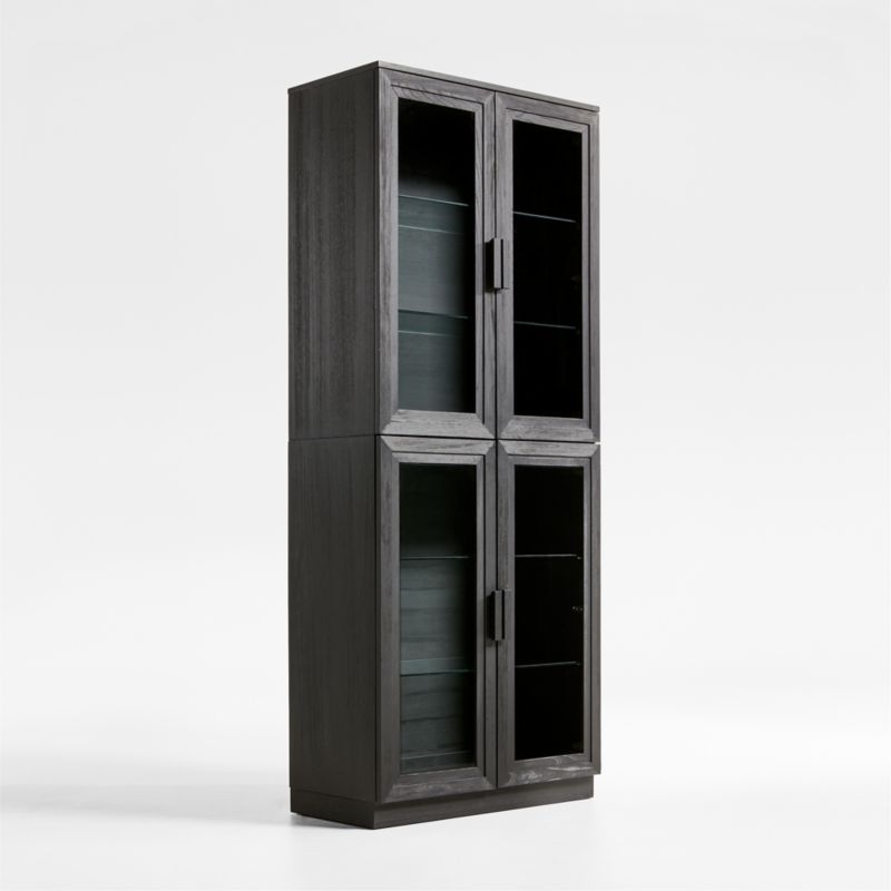 Calypso 36" Black Wood Tall Storage Cabinet with Glass Doors - Image 3