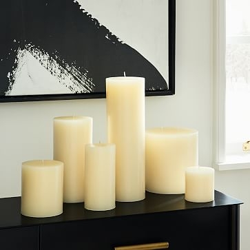 Unscented Pillar Candles, 1 Wick, Mixed Sizes, White, Set of 6 - Image 1