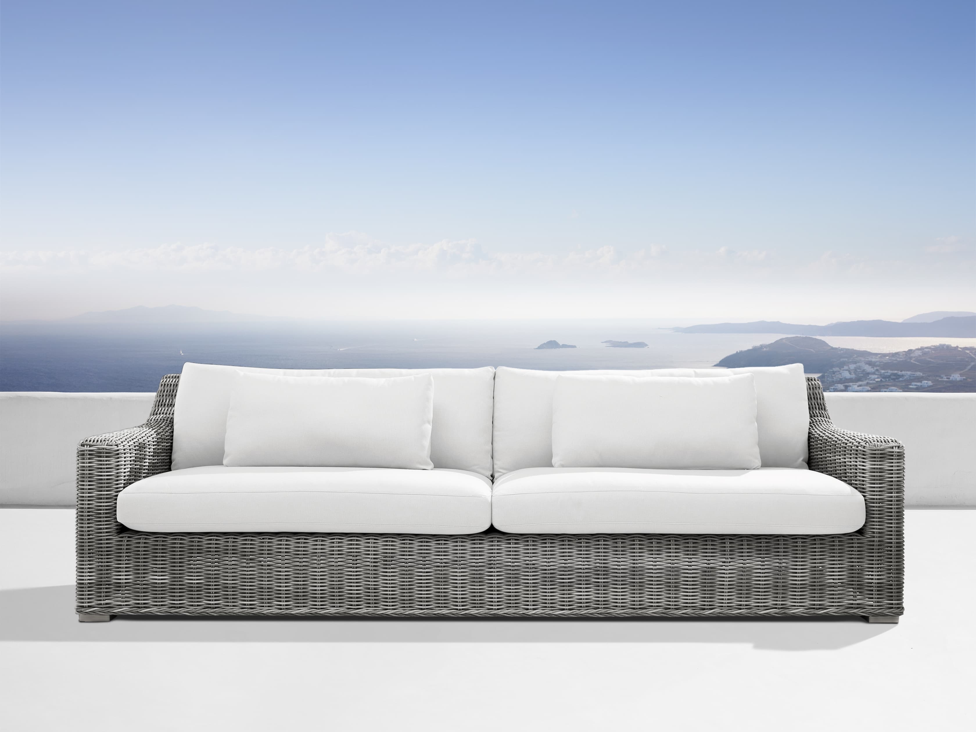 Montauk Outdoor Sofa in All Weather Wicker 76" White  Starboard Snow/Vista Grey - Image 0
