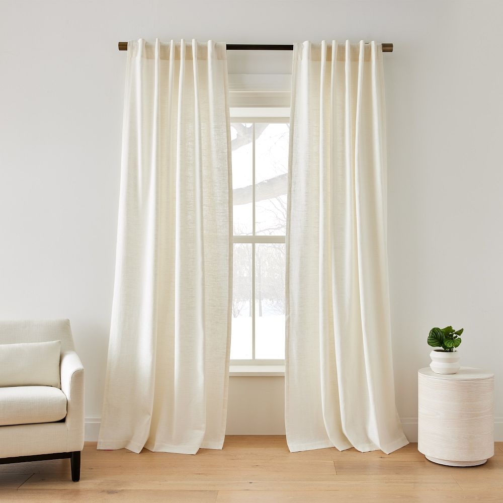 Textured Luxe Linen Curtain, Alabaster, 48"x84" - Image 1