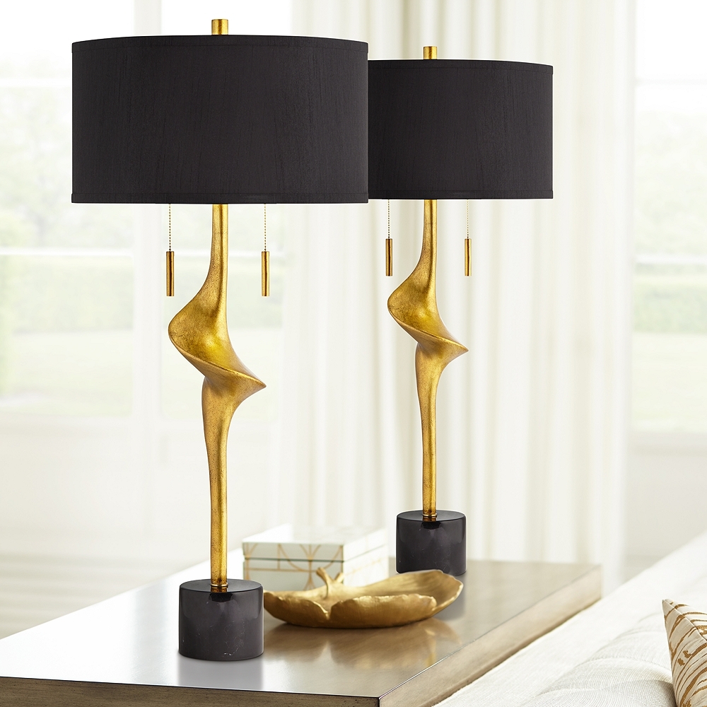 Possini Euro Athena 35 1/2" Gold Leaf Modern Table Lamps Set of 2 - Image 0