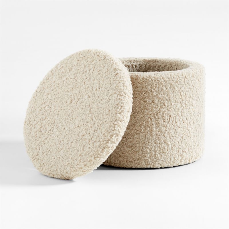 Dot Cream White Sherpa Kids Storage Ottoman and Stool - Image 1