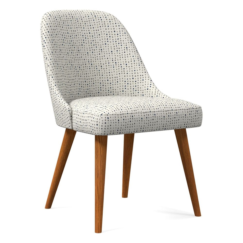 Mid-Century Upholstered Dining Chair, Drawn Dots, Gray Multi, Pecan - Image 0