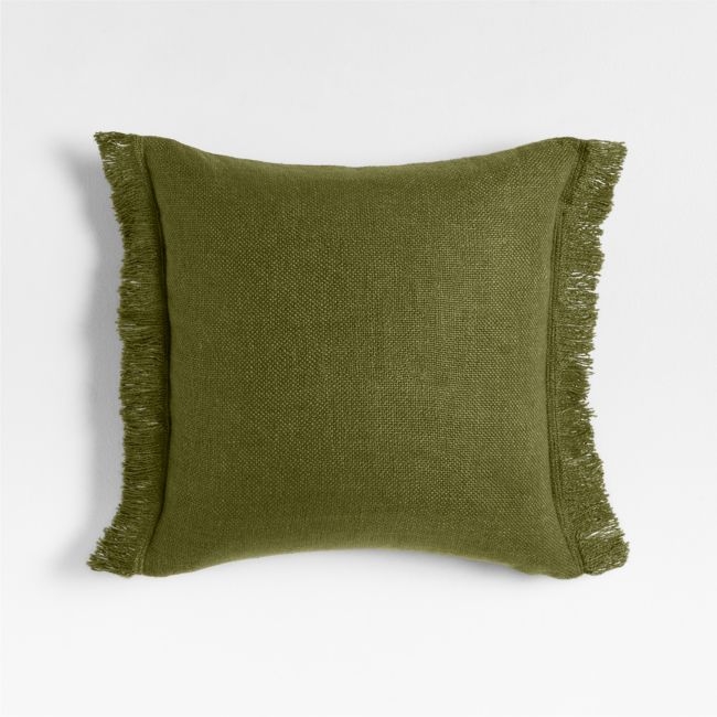 Casual Textured Fringe 23x23 Cyprus Green Throw Pillow with Feather Insert - Image 0