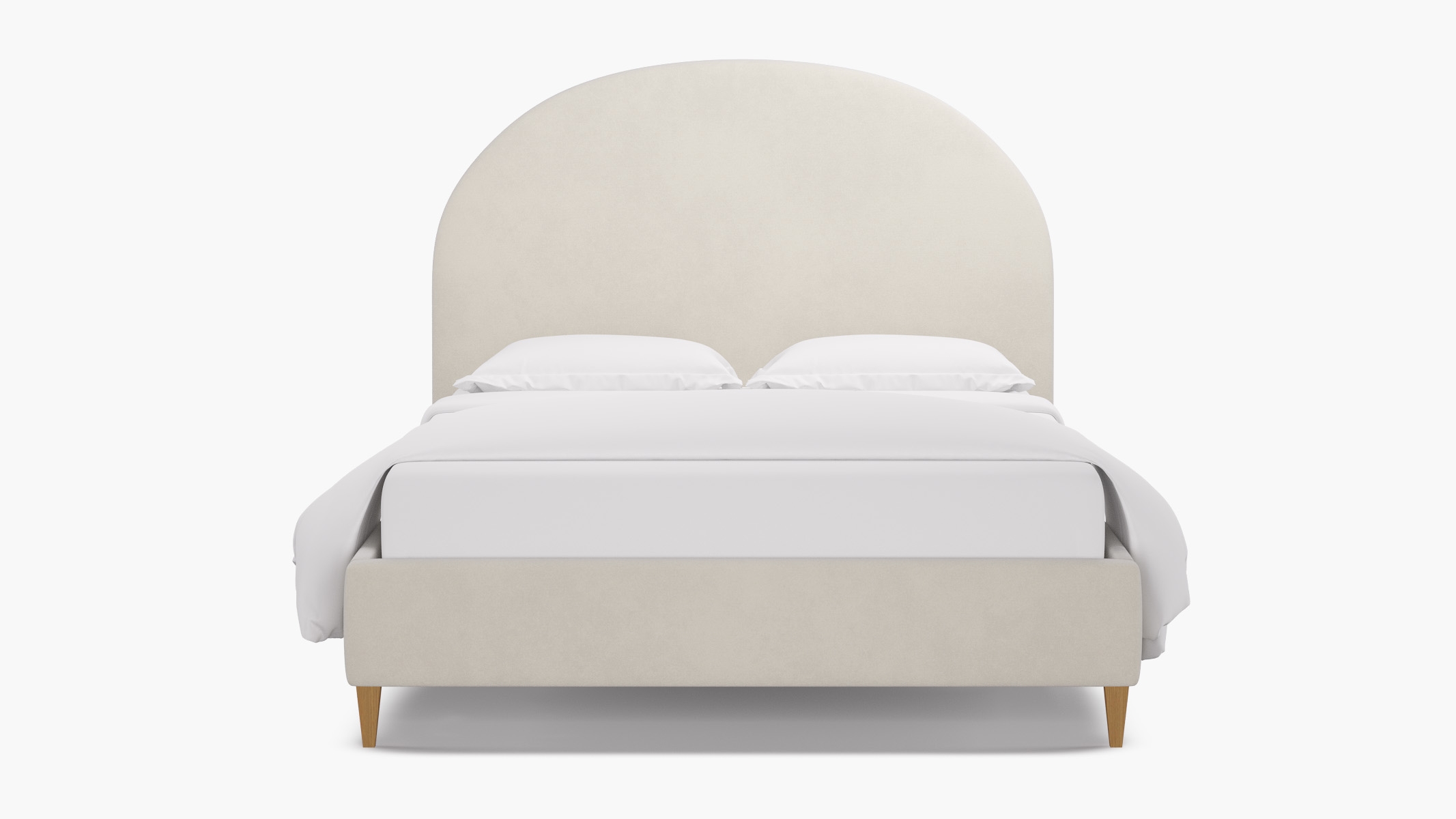 Demilune Bed, White Performance Velvet, Natural Square Tapered Leg, King - Image 0