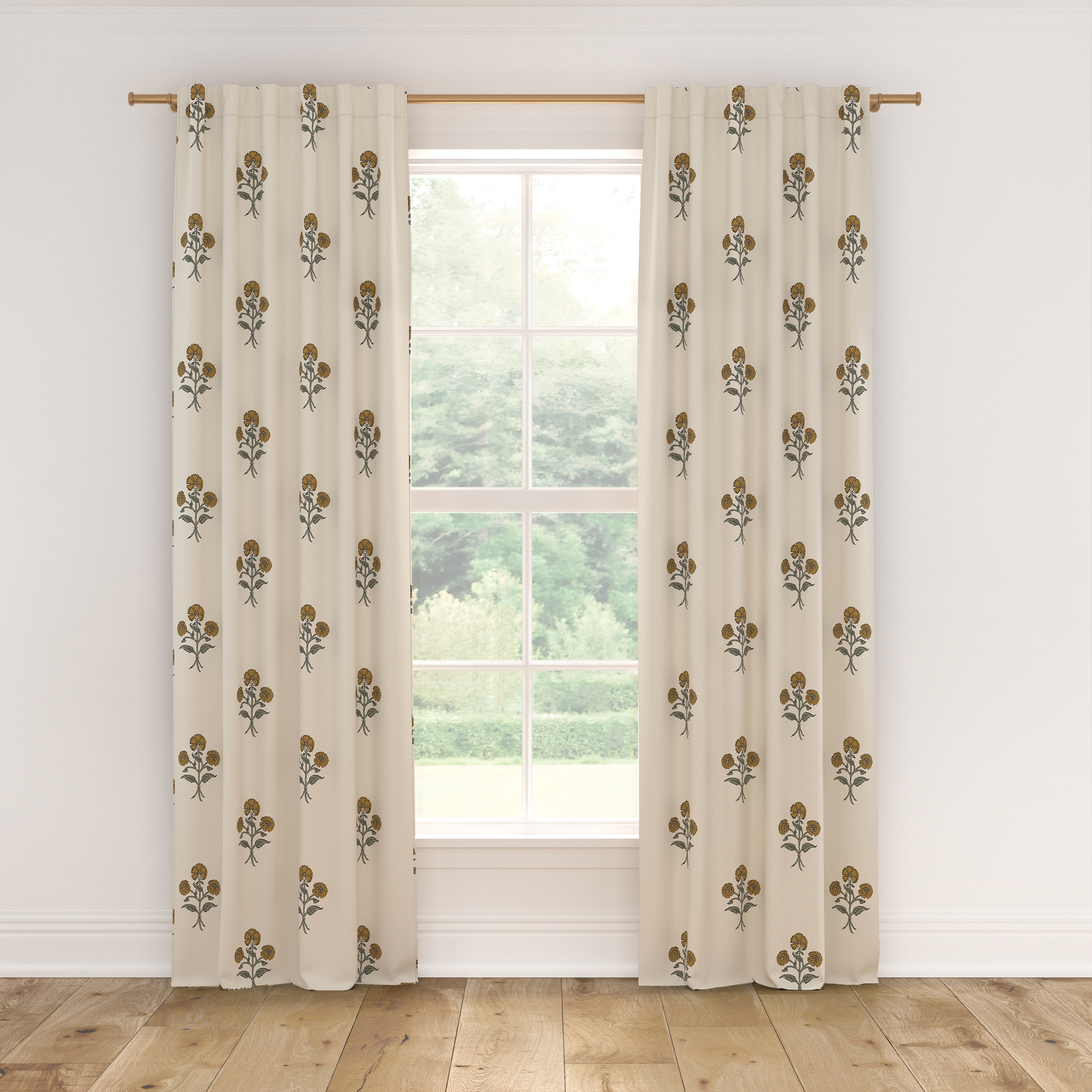 Printed Linen Curtain, Marigold Delphine, 50" x 108", Blackout - Image 0