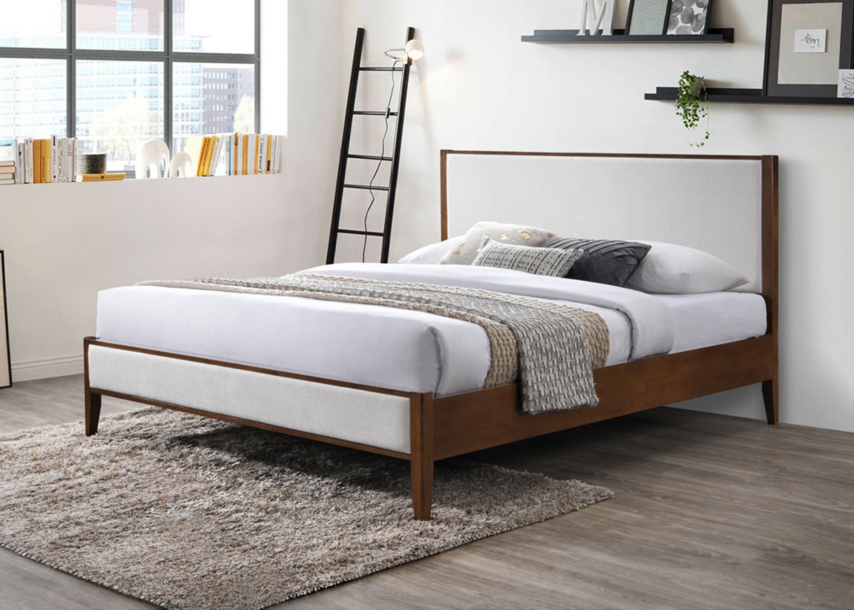 Giuliano Channel Tufted Bed - Ivory / Walnut - Image 1