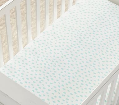 Organic Mint Brushstroke Dot Fitted Crib Sheet - Image 2