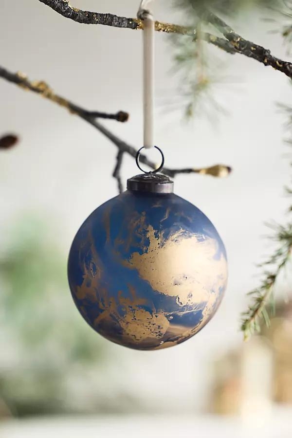Matte Blue Marble Globe Ornament - Image 0