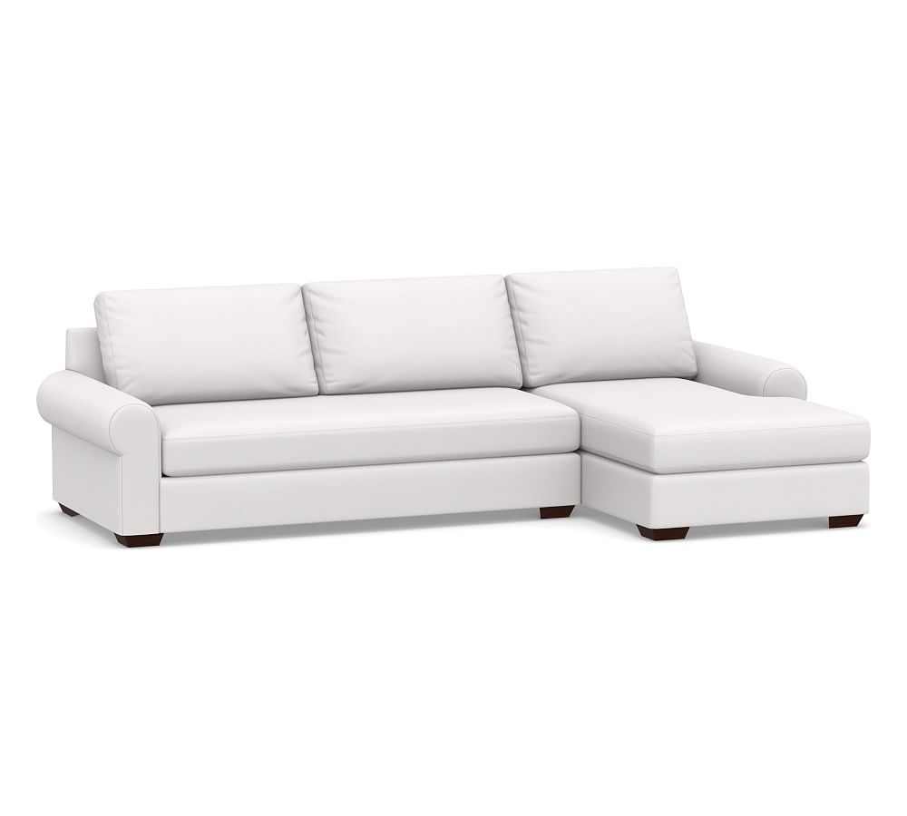 Big Sur Roll Arm Upholstered Left Arm Sofa with Chaise Sectional and Bench Cushion, Down Blend Wrapped Cushions, Twill White - Image 0