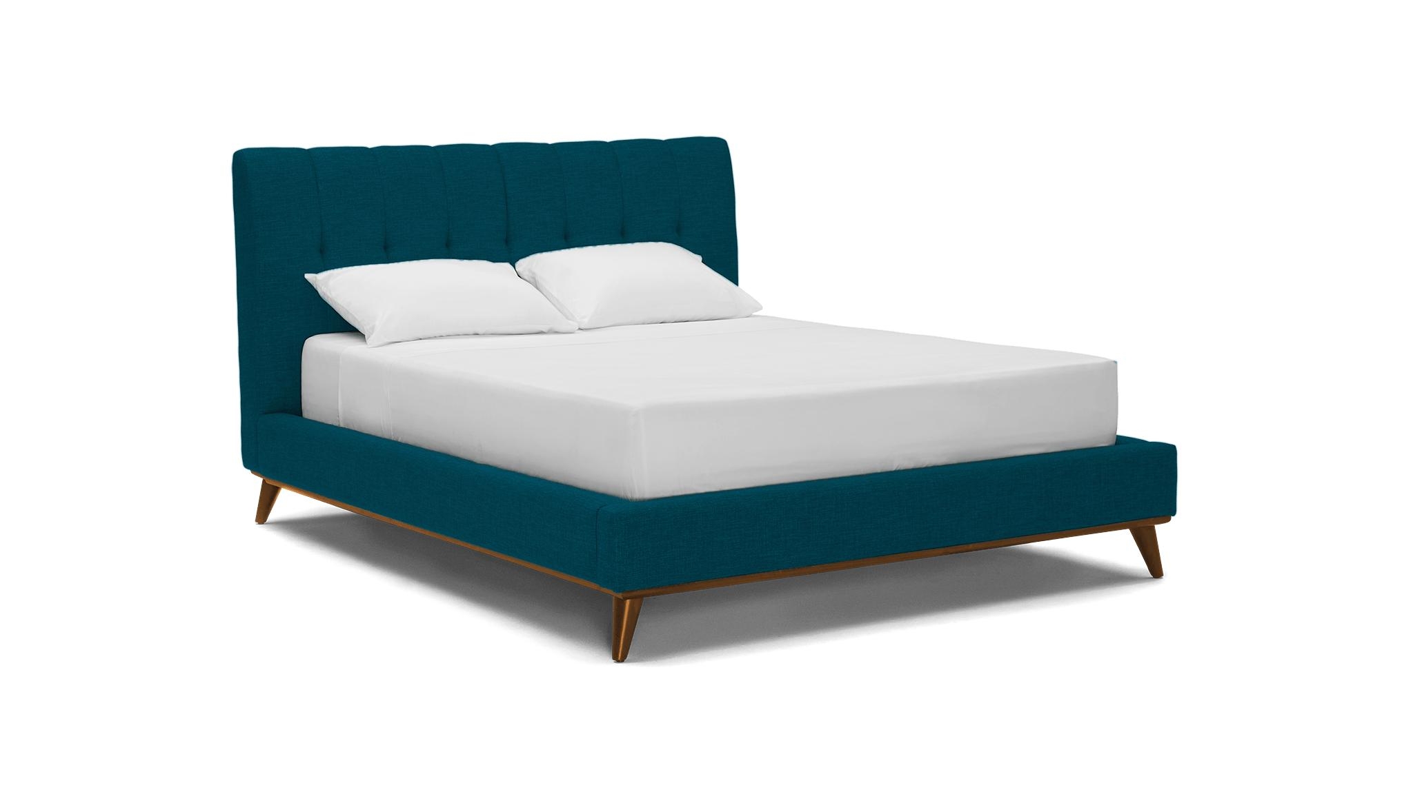 Blue Hughes Mid Century Modern Bed - Key Largo Zenith Teal - Mocha - Queen - Image 1