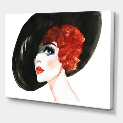 FDP35693_Red Head Lady In Hat Portrait Of Woman - Modern Canvas Wall Art Print - Image 0
