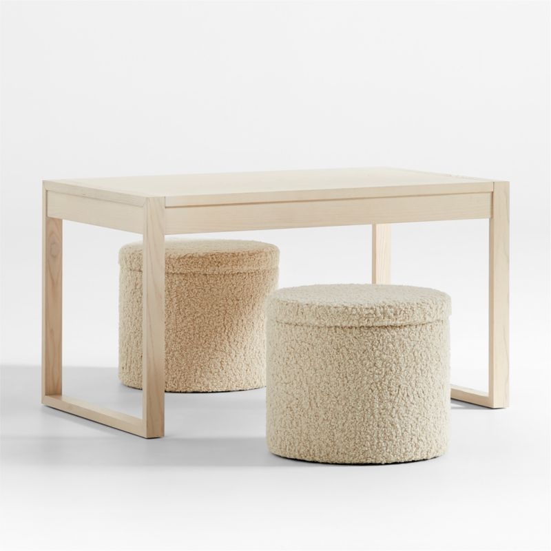 Dot Cream White Sherpa Kids Storage Ottoman and Stool - Image 2