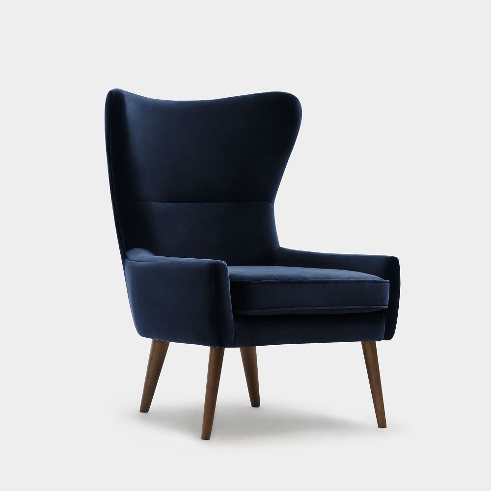 Erik Wing Chair, Velvet, Navy Dark Oak - Image 0