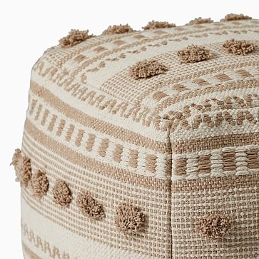 Pom Pom Stripe Pouf, Natural, 16"x16"x17" - Image 1