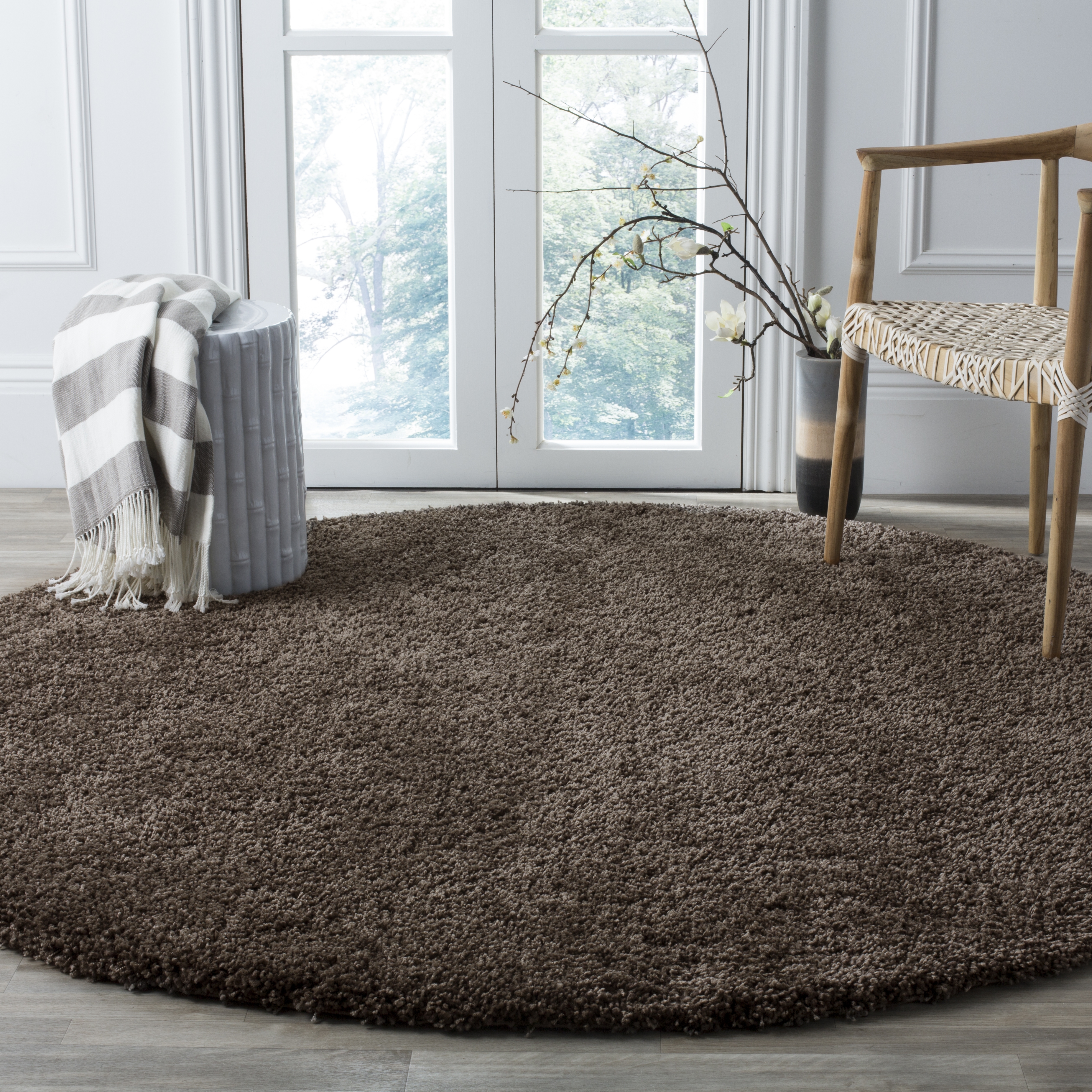 Arlo Home Woven Area Rug, SGN725-8181, Mushroom,  6' 7" X 6' 7" Round - Image 1