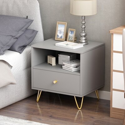1-Drawer And 1-Shelf Nighstand With Grey Finish - Image 0