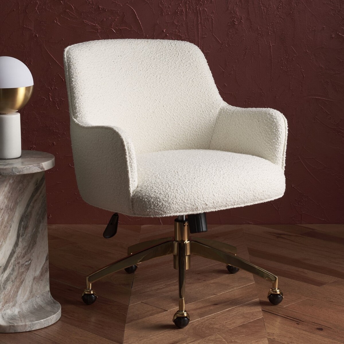 Kierstin Boucle Adjustable Swivel Desk Chair - Ivory/Gold - Image 1