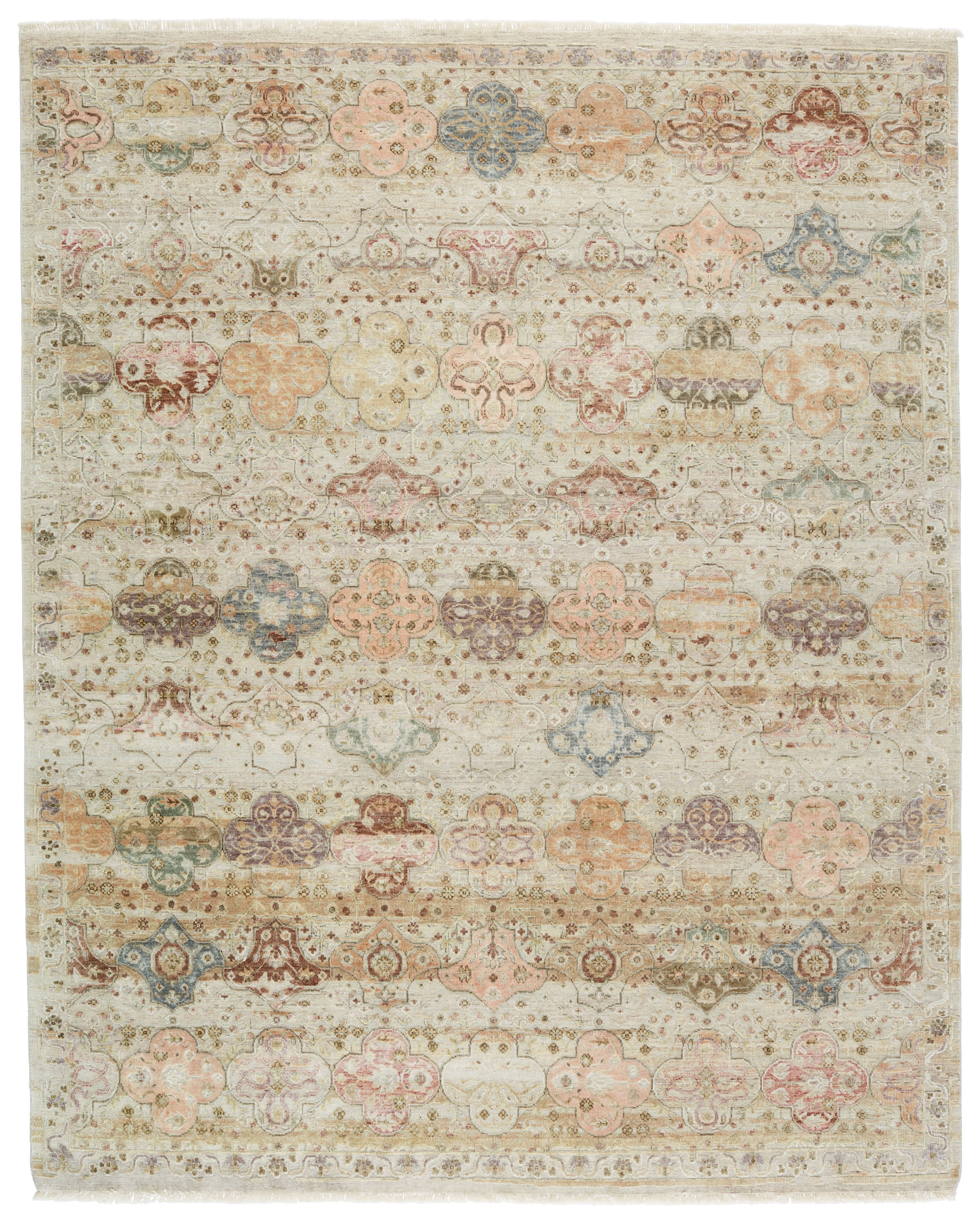 Designer Edit Beya Hand-Knotted Trellis Ivory/ Pink Area Rug (8'X10') - Image 0