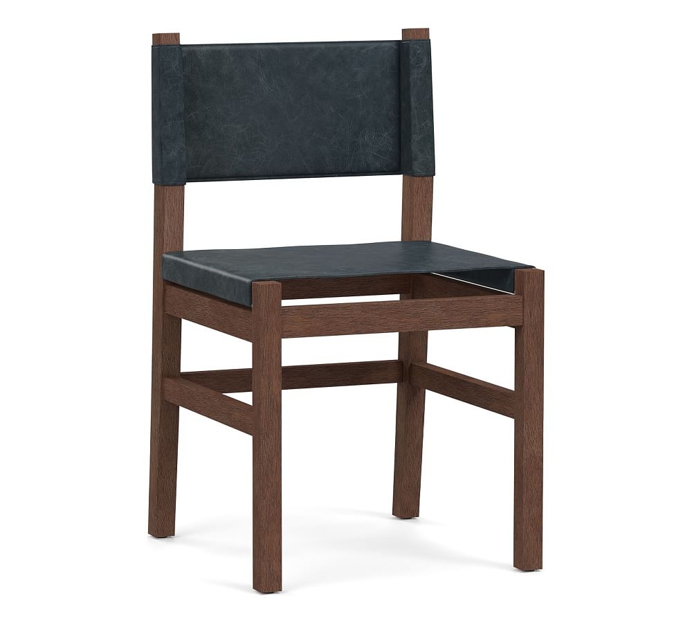 Segura Leather Dining Side Chair, Coffee Bean Frame, Statesville Indigo Blue - Image 0